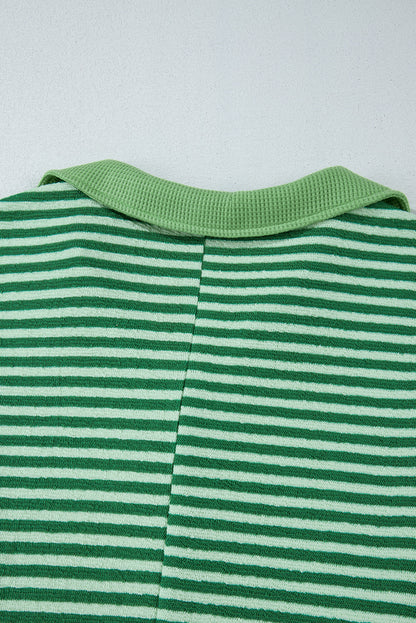 Stripe Johnny Collar Long Sleeve Top