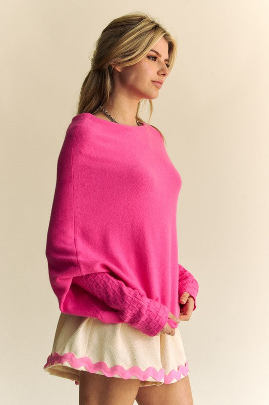 Davi & Dani Solid Color Batwing Sleeve Sweater