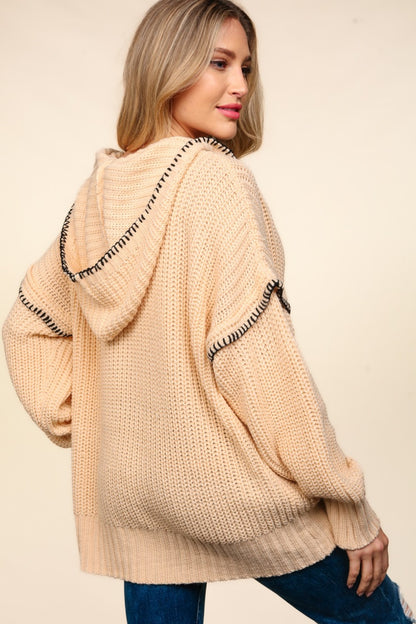 Haptics Contrast Stitching Long Sleeve Hooded Sweater tt