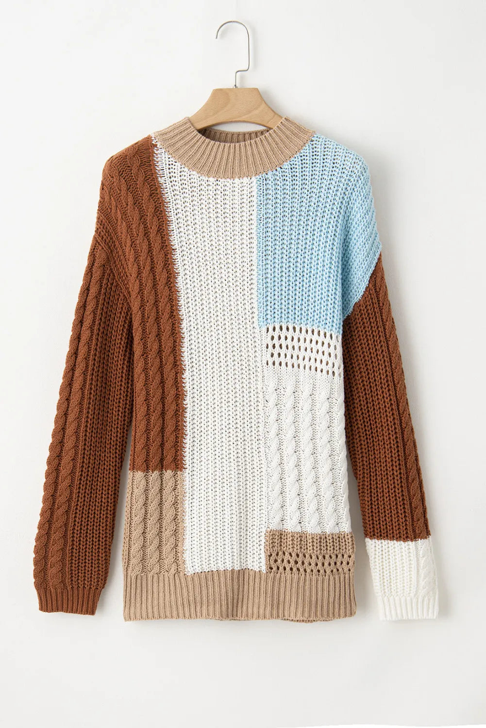 Color Block Round Neck Long Sleeve Sweater