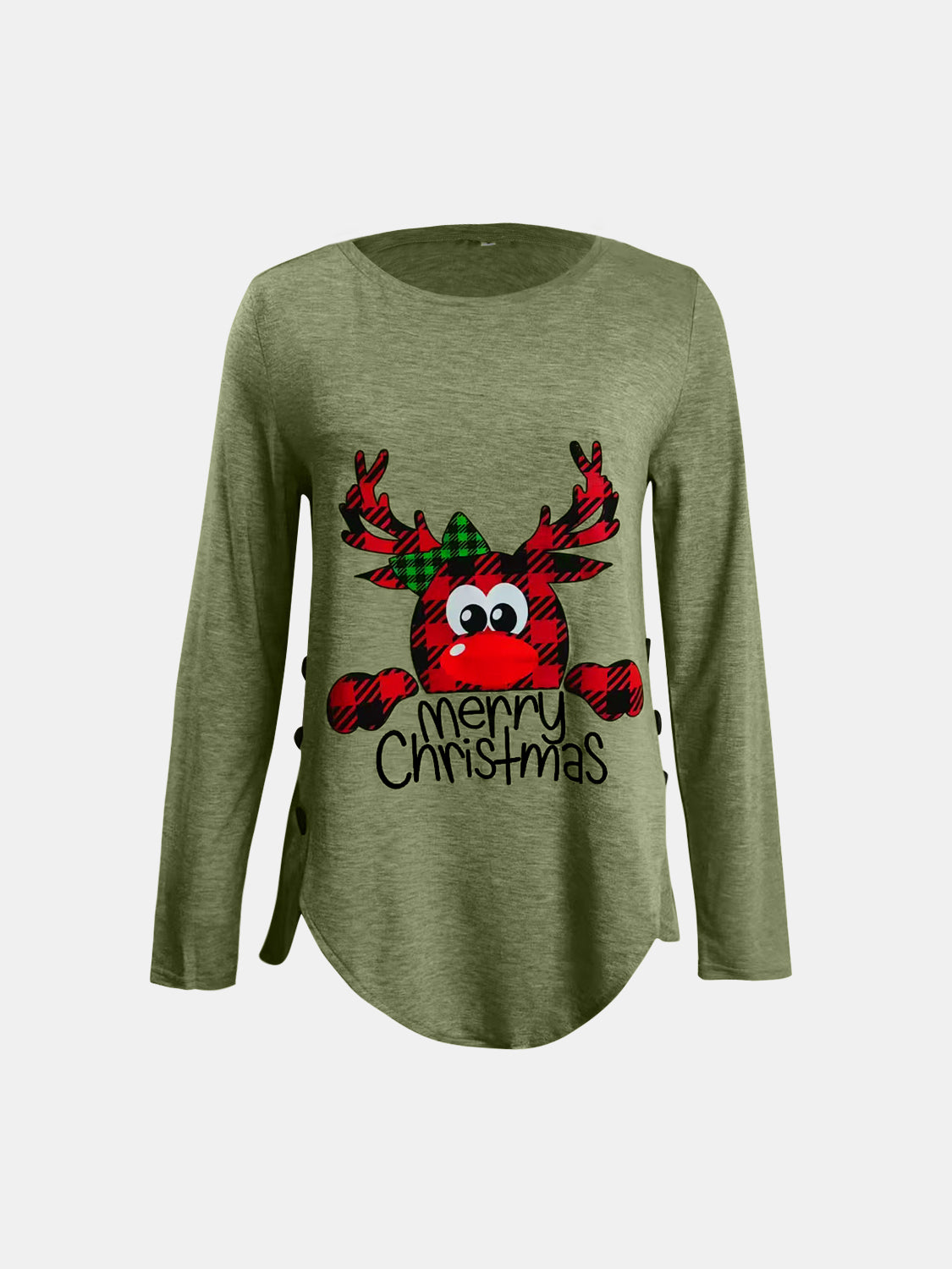 Peeking Reindeer - Full Size Reindeer Round Neck Long Sleeve T-Shirt