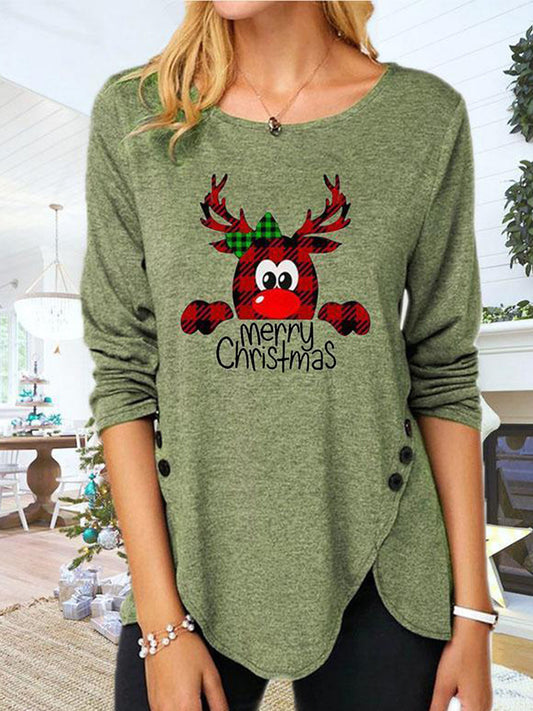 Peeking Reindeer - Full Size Reindeer Round Neck Long Sleeve T-Shirt