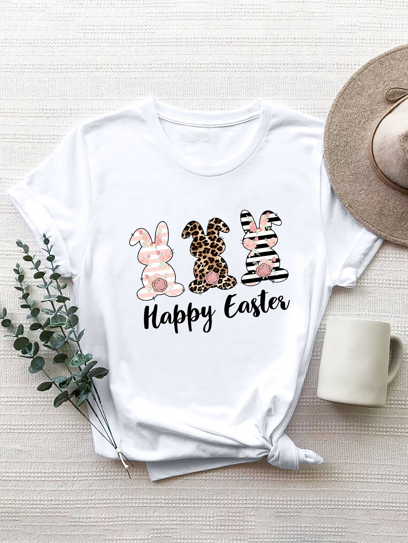 HAPPY EASTER Round Neck Short Sleeve T-Shirt nt