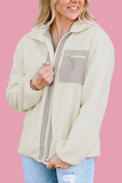 Chest Pocket Zip Up Fleece Jacket