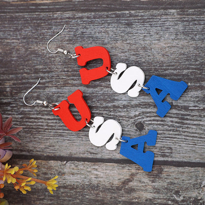 USA Wooden Letter Dangle Earrings nt