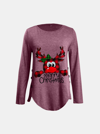 Peeking Reindeer - Full Size Reindeer Round Neck Long Sleeve T-Shirt