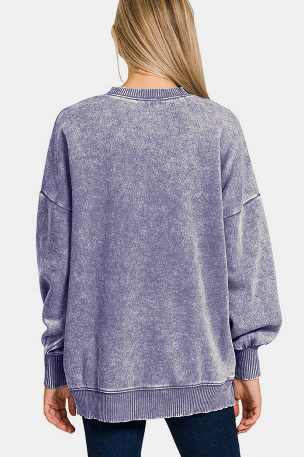 Zenana High-Low Acid Wash Fleece Sweatshirt tt