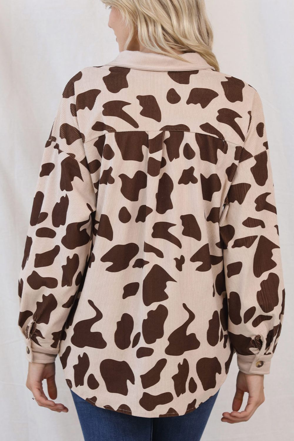 Cow Print Button Up Corduroy Shacket