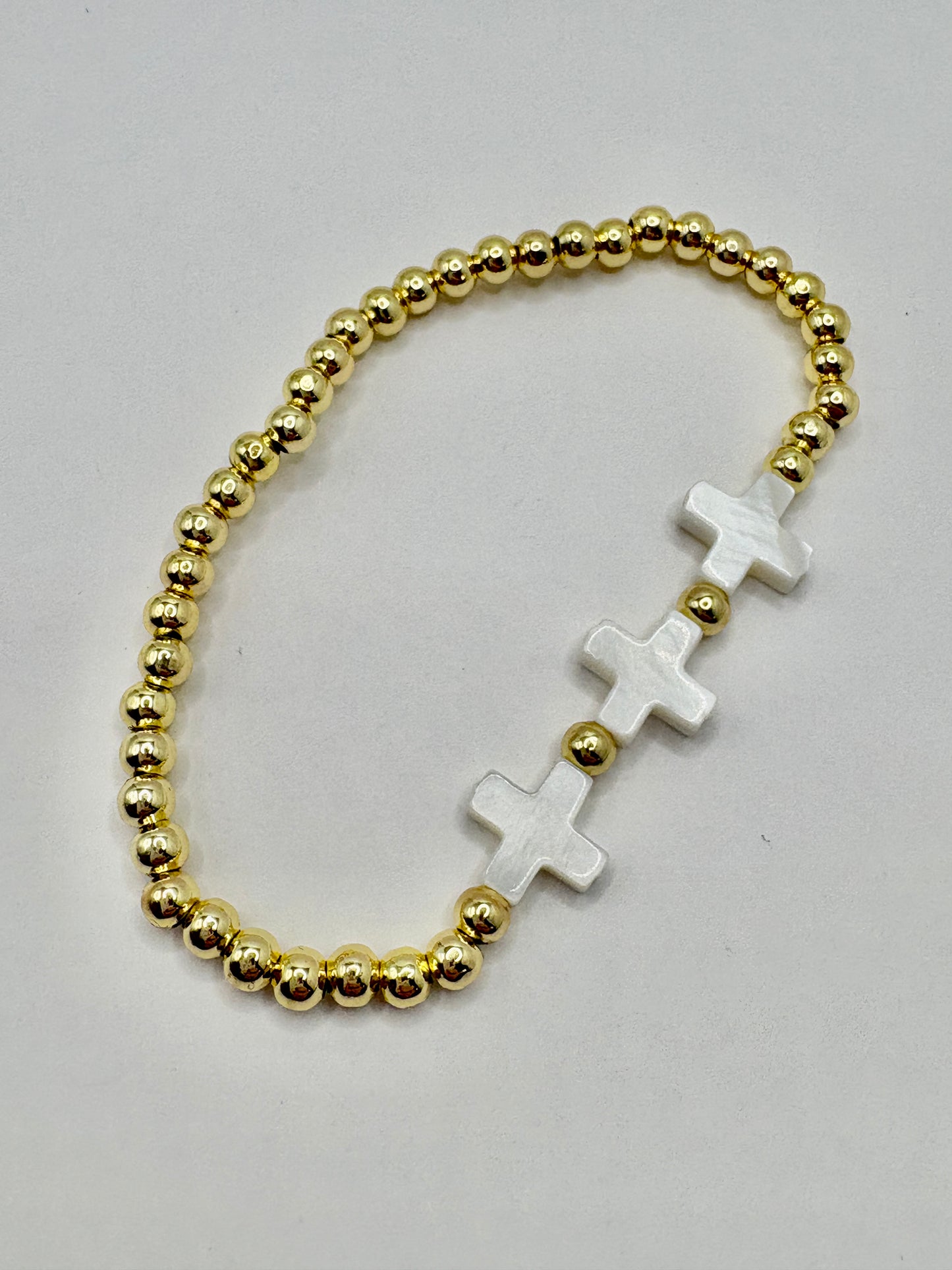 Triple White Cross with Gold Bead Bracelet/jj/Code #12