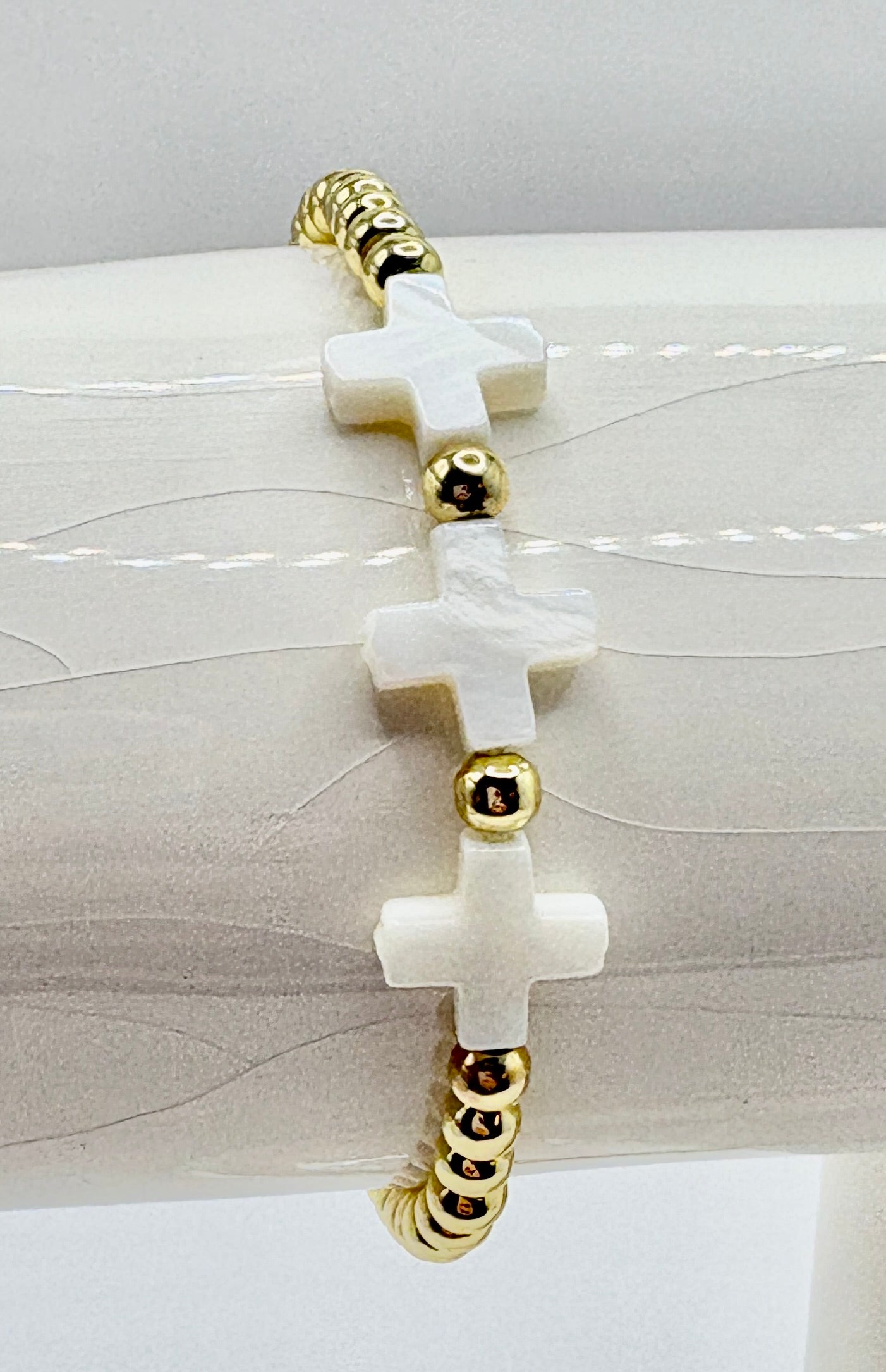 Triple White Cross with Gold Bead Bracelet/jj/Code #12