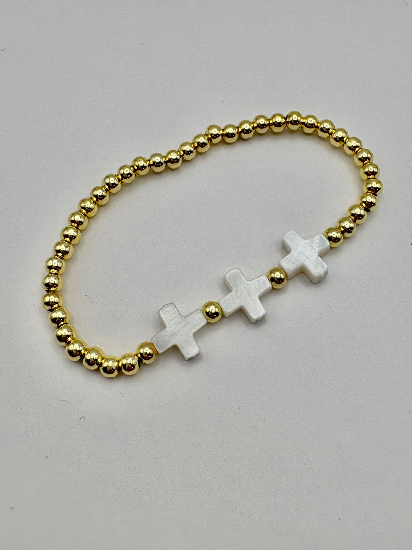 Triple White Cross with Gold Bead Bracelet/jj/Code #12
