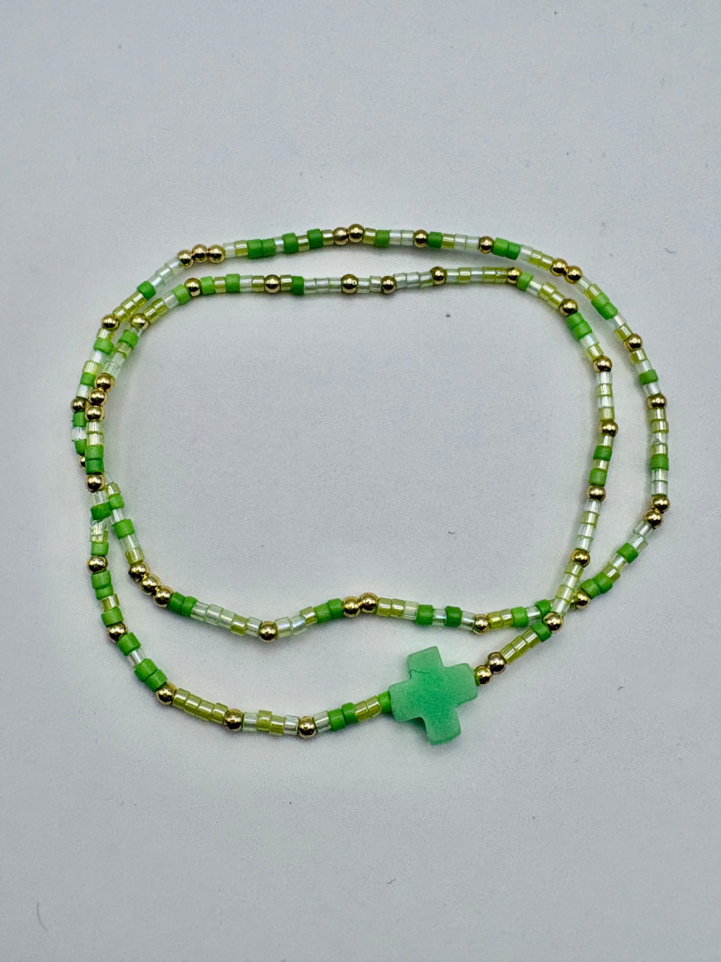 Green Cross 2mm Stretch Bracelet Set/jj/Code #5