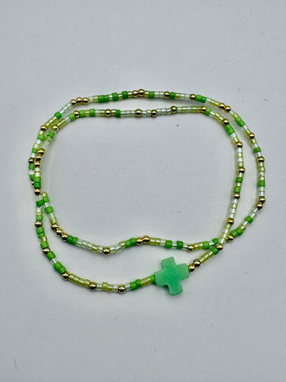 Green Cross 2mm Stretch Bracelet Set/jj/Code #5