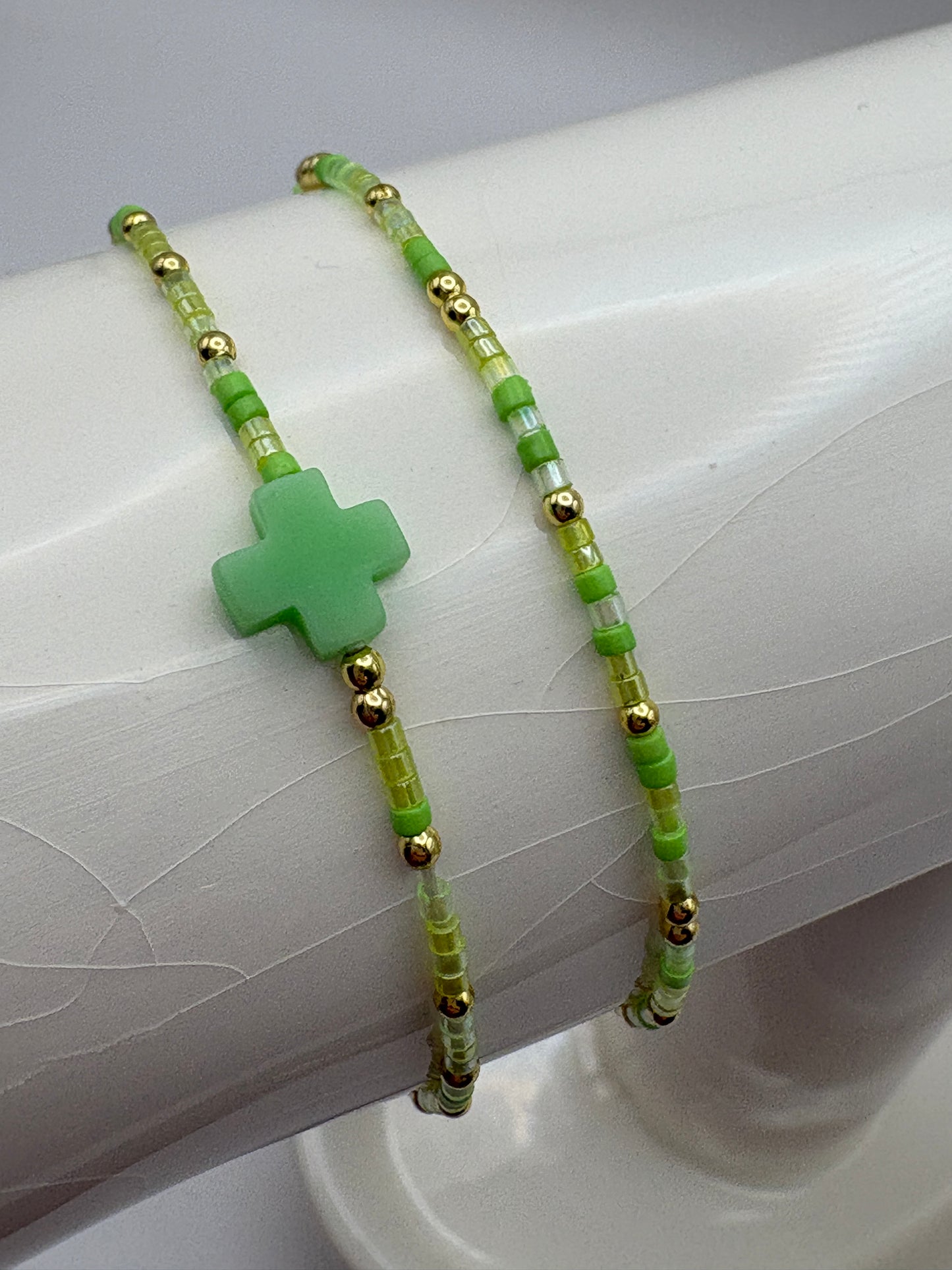 Green Cross 2mm Stretch Bracelet Set/jj/Code #5