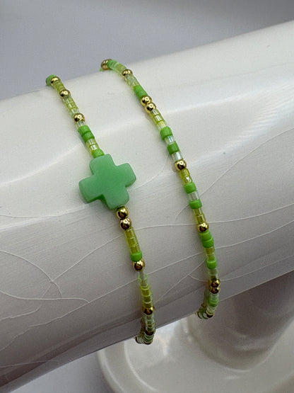 Green Cross 2mm Stretch Bracelet Set/jj/Code #5