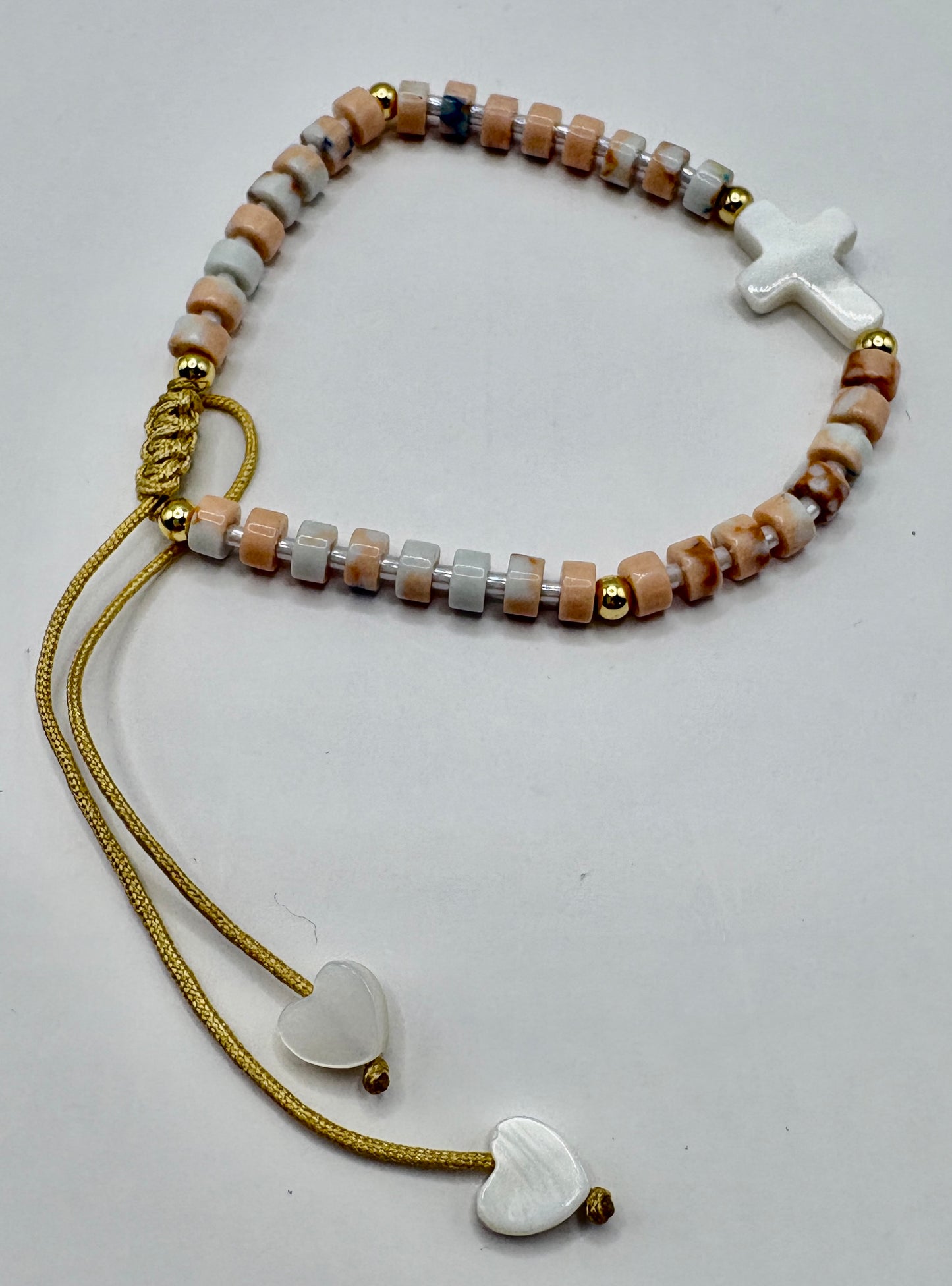 Natural Cross & Hearts Adjustable Stretch Bracelet/jj/Code #7