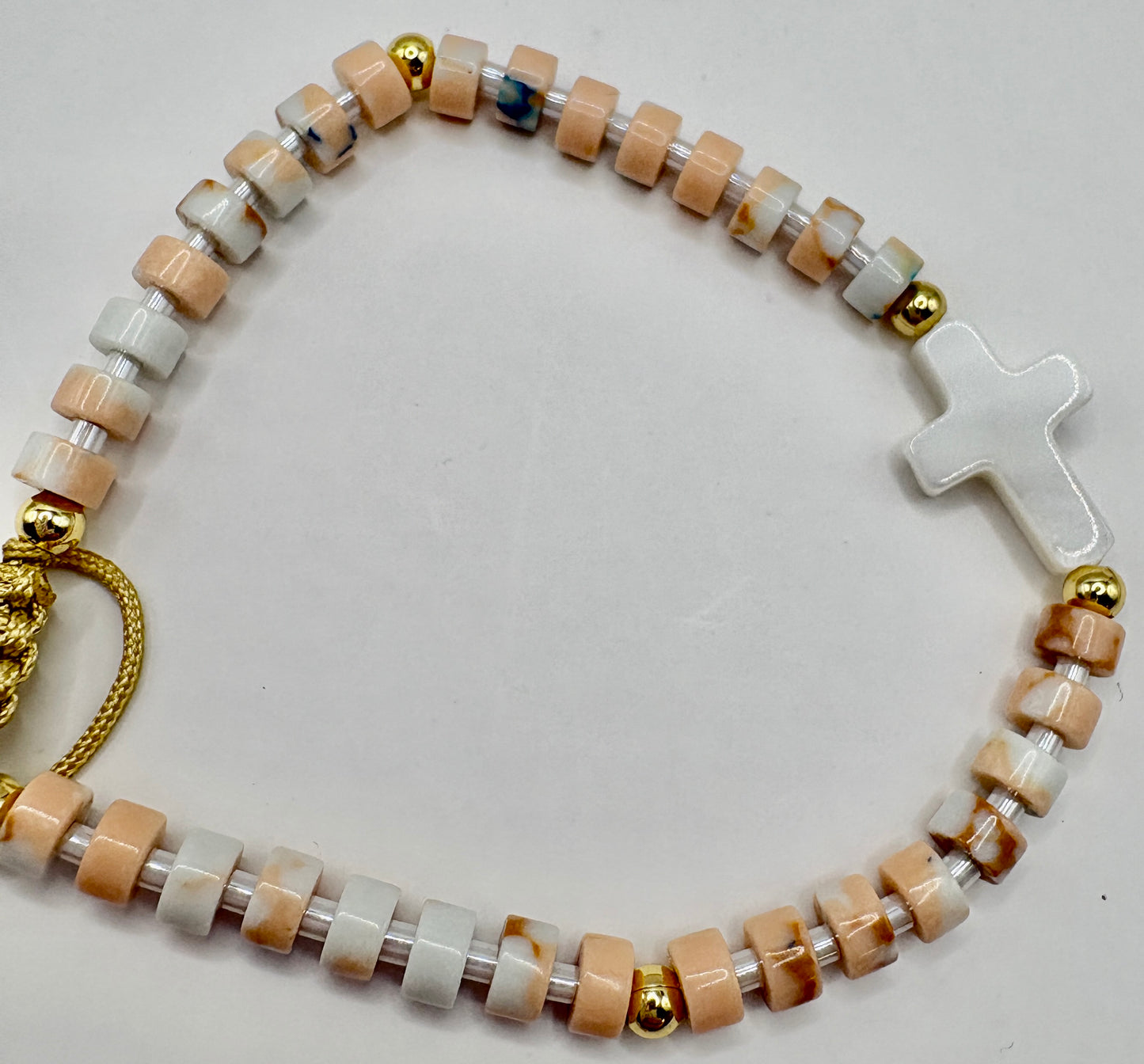 Natural Cross & Hearts Adjustable Stretch Bracelet/jj/Code #7