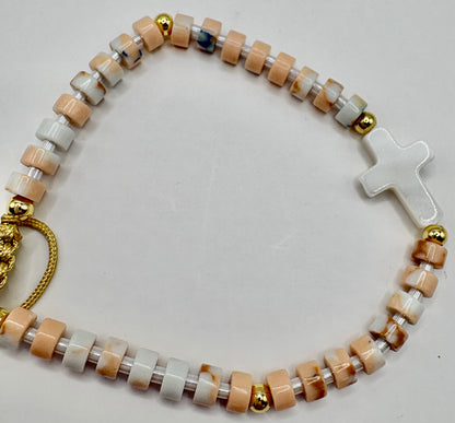 Natural Cross & Hearts Adjustable Stretch Bracelet/jj/Code #7
