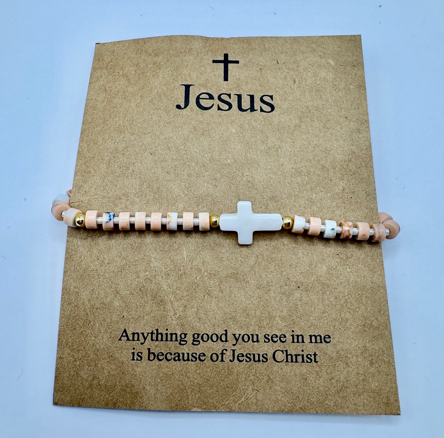 Natural Cross & Hearts Adjustable Stretch Bracelet/jj/Code #7