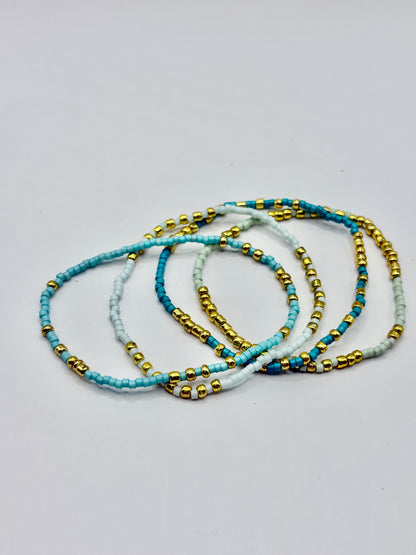 Gold/Blue Set Stretch Bracelets/jj/Code #3