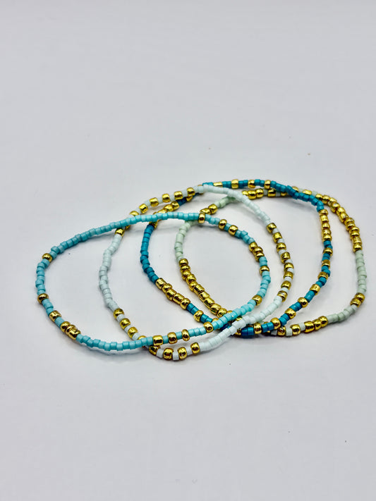 Gold/Blue Set Stretch Bracelets/jj/Code #3