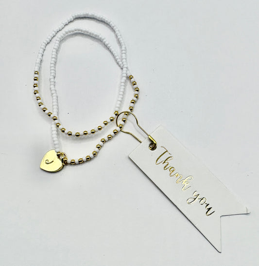 Jenn's Journey Stamped Heart Bracelet - White/Gold Beaded/jj/Code 11