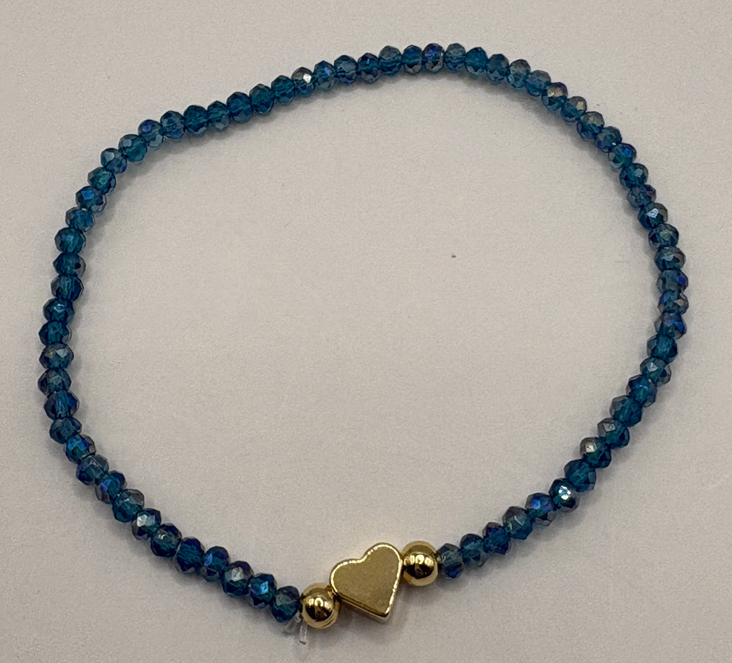Blue Heart Charm/3mm Beaded Stretch Bracelet/jj/ Code #8