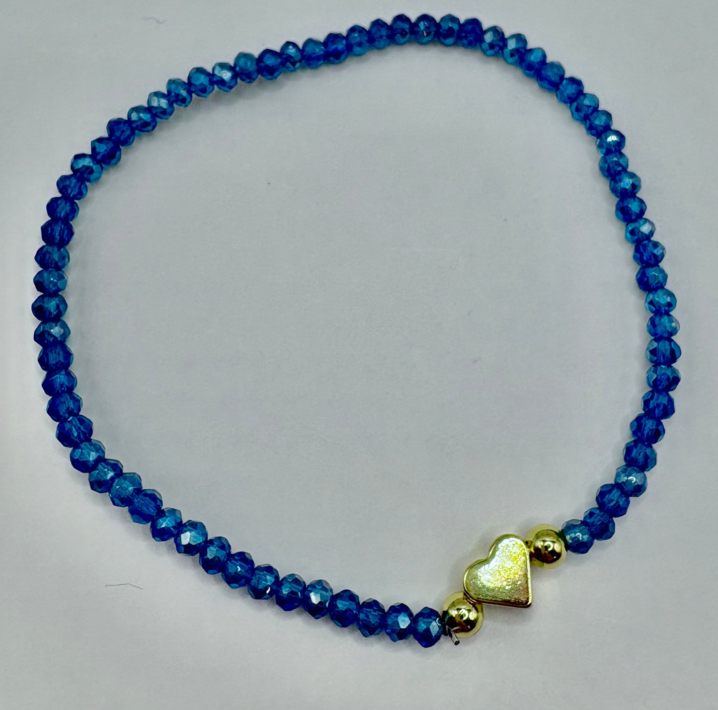 Blue Heart Charm/3mm Beaded Stretch Bracelet/jj/ Code #8