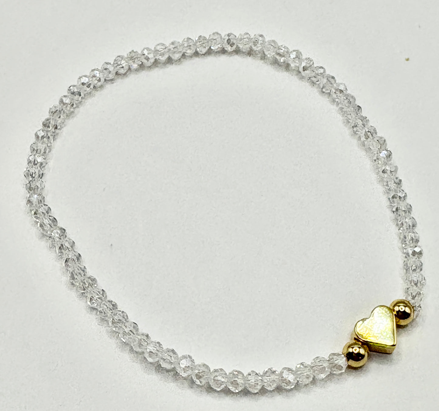 White Heart Charm/3mm Beaded Stretch Bracelet/jj/ Code #8