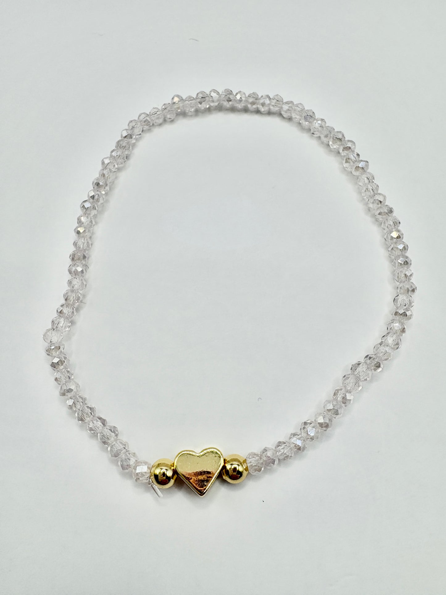 White Heart Charm/3mm Beaded Stretch Bracelet/jj/ Code #8