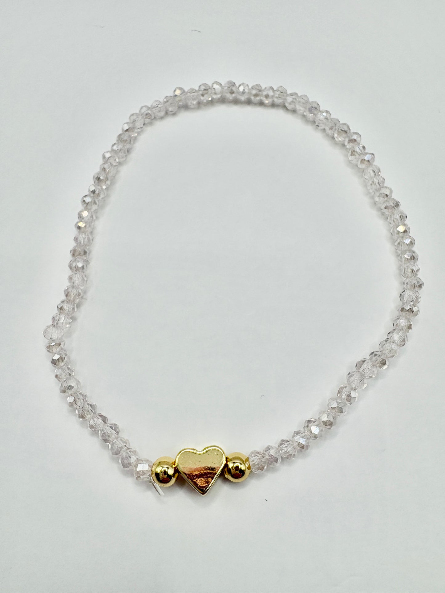 White Heart Charm/3mm Beaded Stretch Bracelet/jj/ Code #8