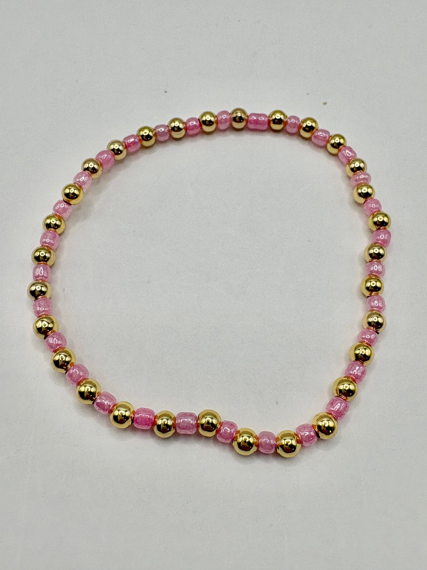 Purple & Gold Beaded Stretch Bracelet/jj/Code #4