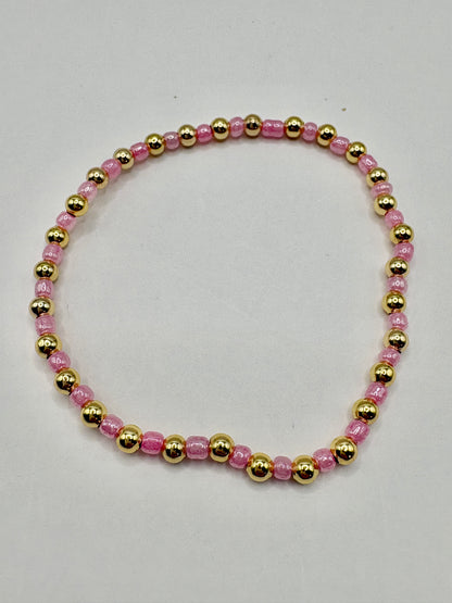 Purple & Gold Beaded Stretch Bracelet/jj/Code #4