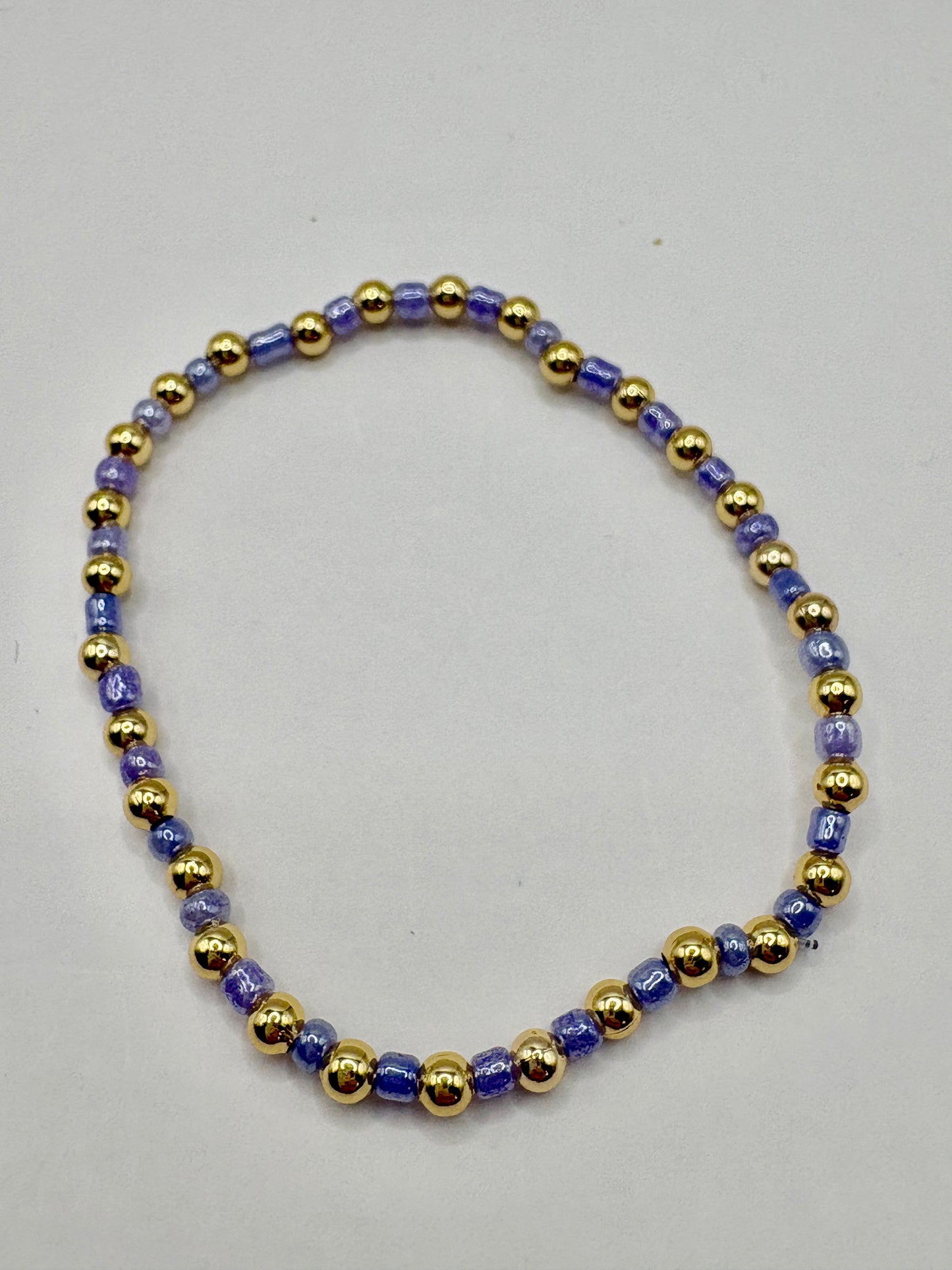 Blue & Gold Beaded Stretch Bracelet/jj/Code #4