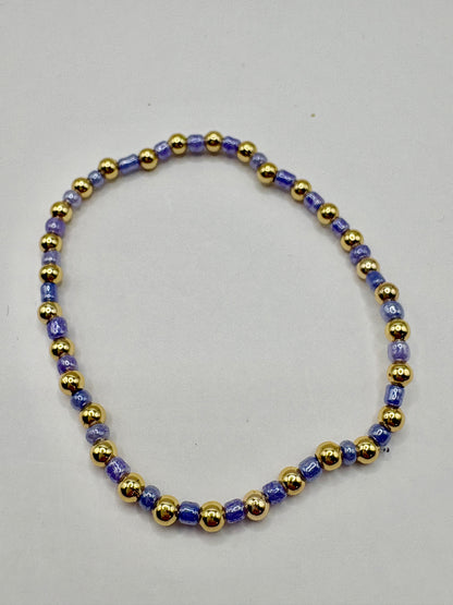 Blue & Gold Beaded Stretch Bracelet/jj/Code #4