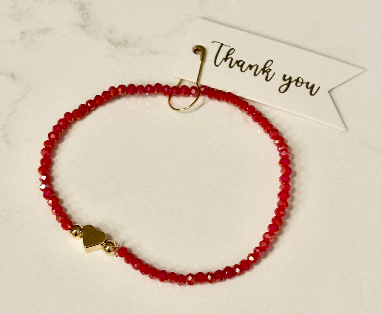 Hot Red Pink Heart Charm/3mm Beaded Stretch Bracelet/jj/ Code #8