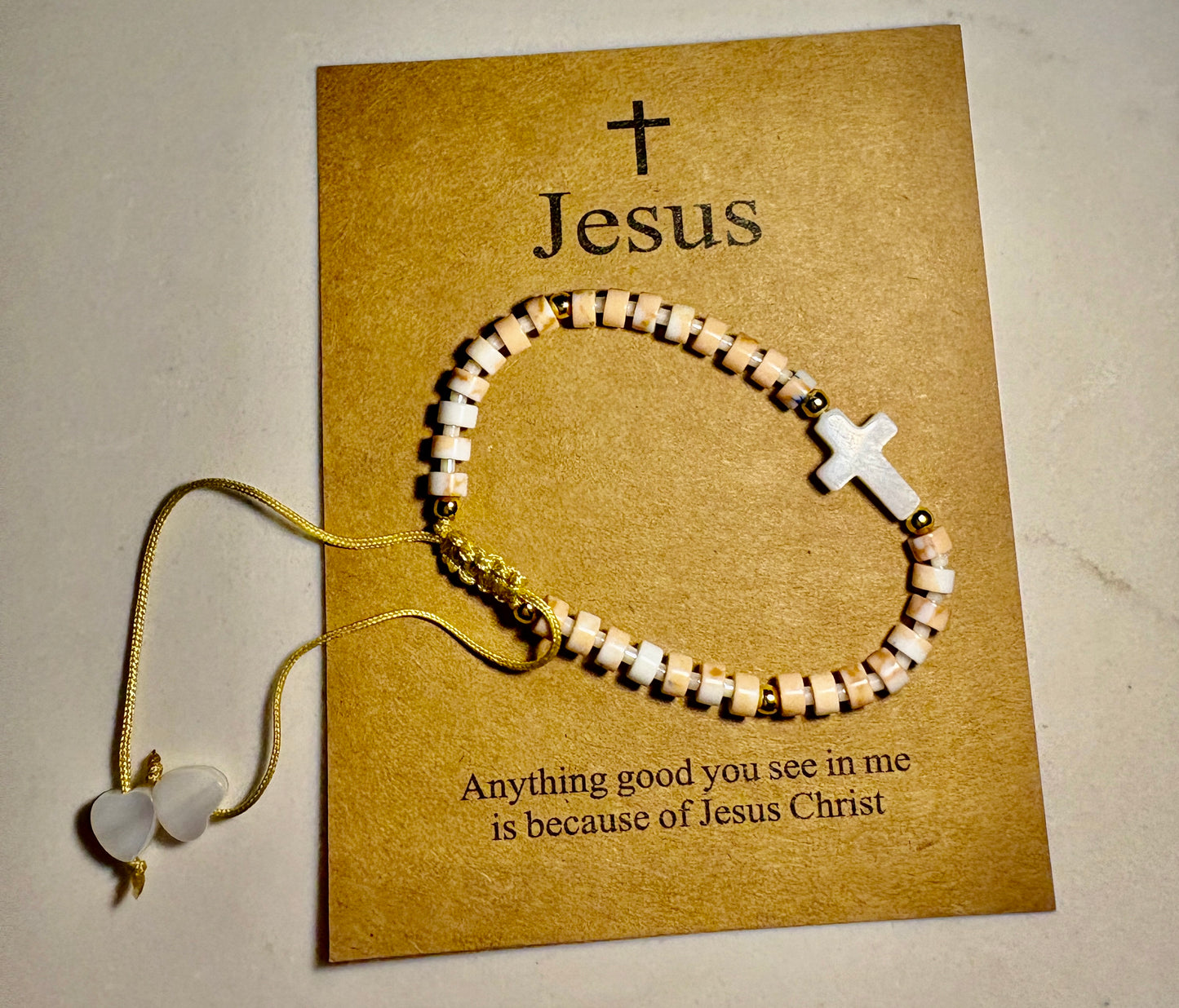 Natural Cross & Hearts Adjustable Stretch Bracelet/jj/Code #7