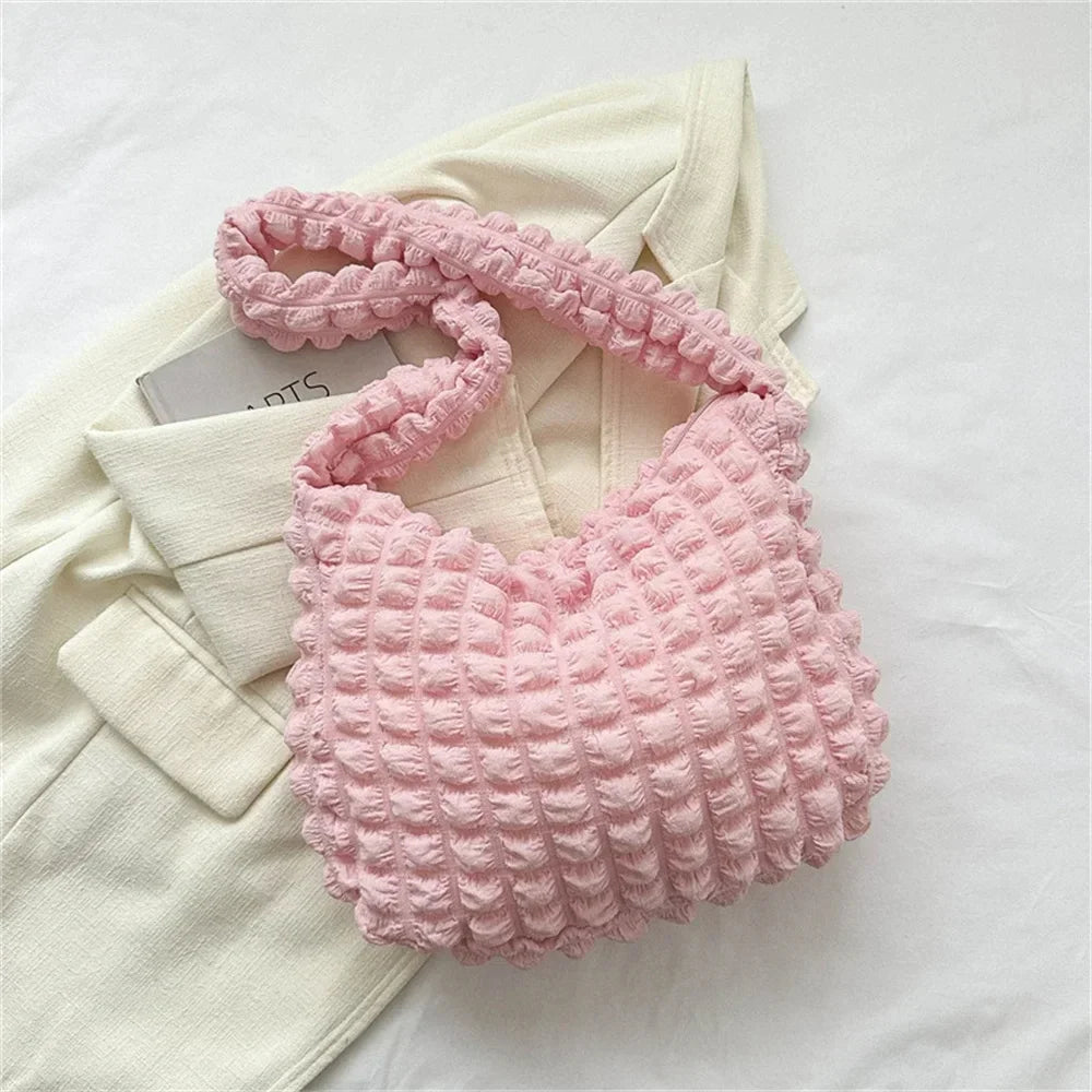 👜✨ Crossbody Bag With Pleated Design – 🧵 Embroidered Plaid Shoulder Bag 🎀 Large Capacity Quilted Tote Bags for Women 💖ps/tt