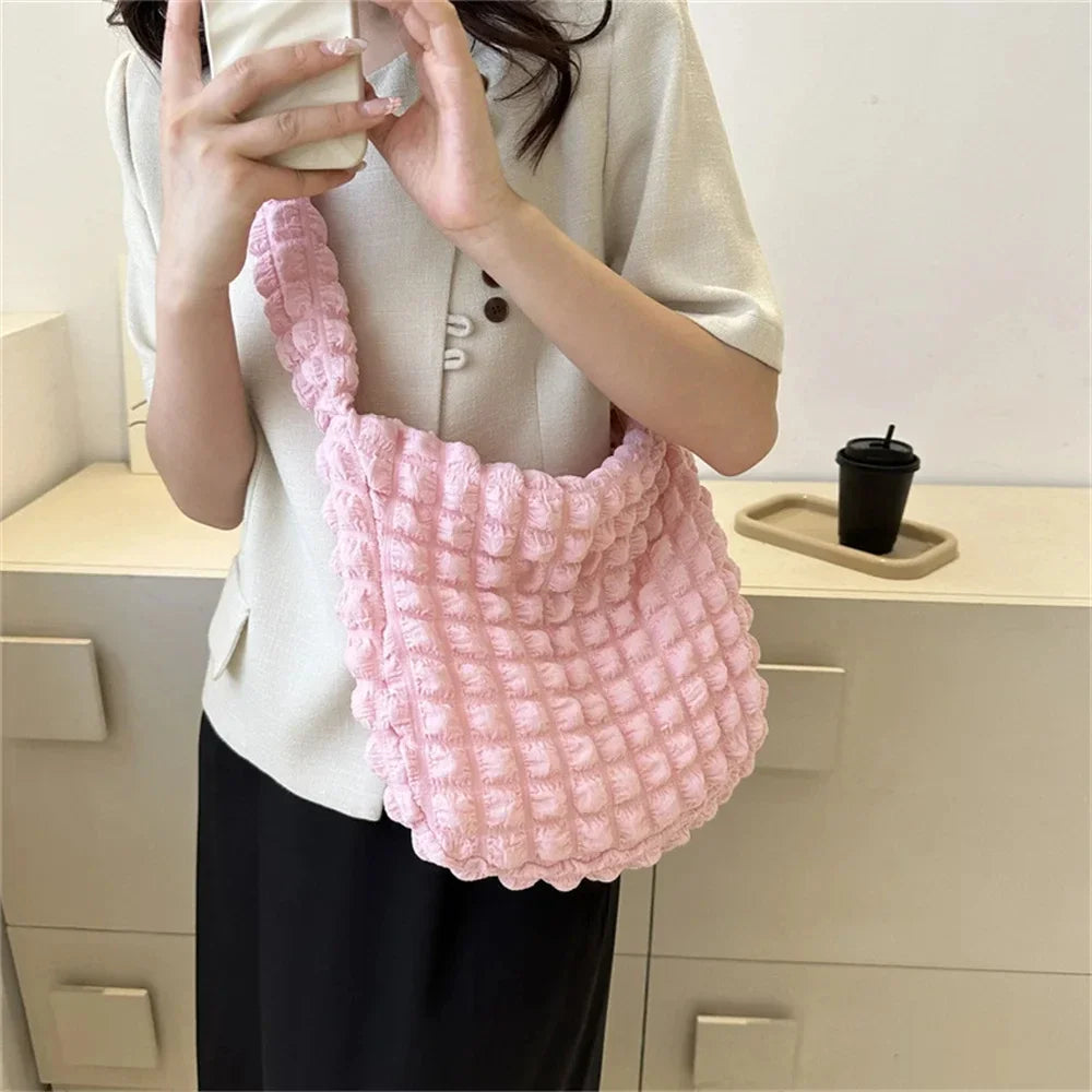 👜✨ Crossbody Bag With Pleated Design – 🧵 Embroidered Plaid Shoulder Bag 🎀 Large Capacity Quilted Tote Bags for Women 💖ps/tt