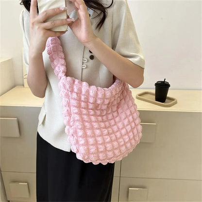 👜✨ Crossbody Bag With Pleated Design – 🧵 Embroidered Plaid Shoulder Bag 🎀 Large Capacity Quilted Tote Bags for Women 💖ps/tt