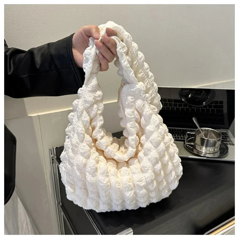 👜✨ Crossbody Bag With Pleated Design – 🧵 Embroidered Plaid Shoulder Bag 🎀 Large Capacity Quilted Tote Bags for Women 💖ps/tt
