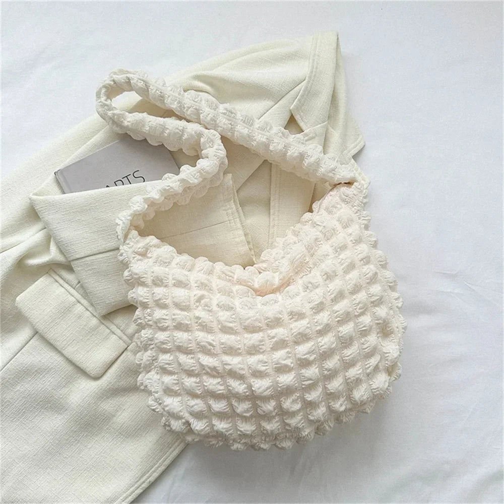 👜✨ Crossbody Bag With Pleated Design – 🧵 Embroidered Plaid Shoulder Bag 🎀 Large Capacity Quilted Tote Bags for Women 💖ps/tt
