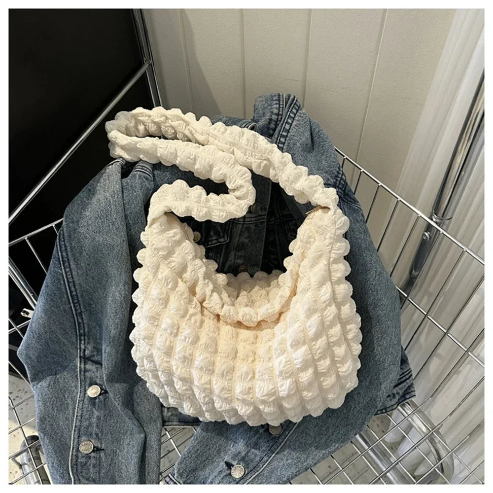 👜✨ Crossbody Bag With Pleated Design – 🧵 Embroidered Plaid Shoulder Bag 🎀 Large Capacity Quilted Tote Bags for Women 💖ps/tt