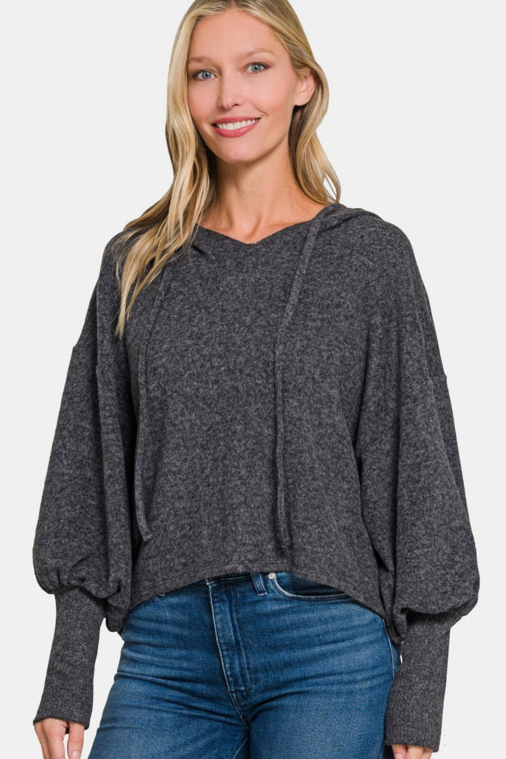 Zenana Brushed Hacci Drop Shoulder Cropped Hoodie tt