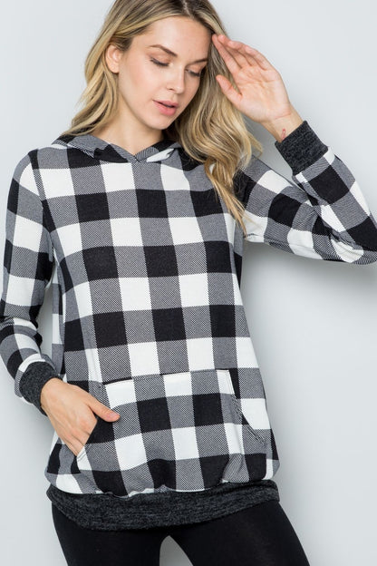 Celeste Full Size Contrast Plaid Long Sleeve Hoodie