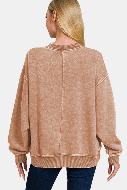 Zenana Acid Wash Oversized Fleece Sweatshirt