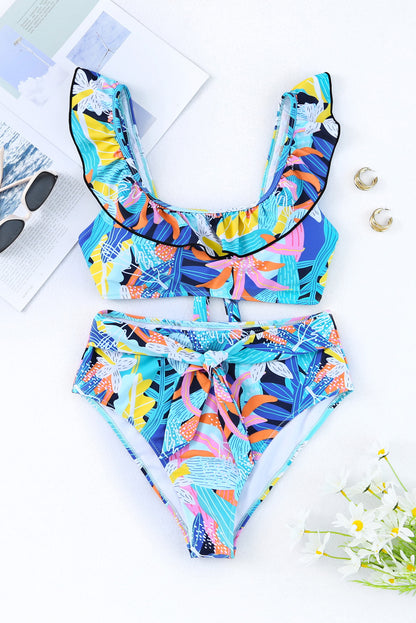 Ruffled Wide Strap Swim Top and Bottom Set