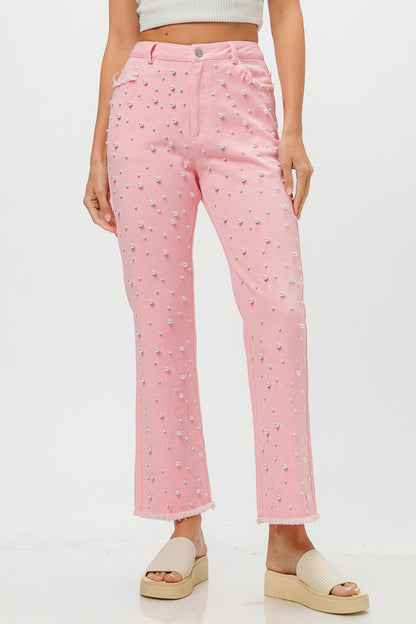 BiBi Washed Pearl Embellished Pants