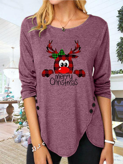 Peeking Reindeer - Full Size Reindeer Round Neck Long Sleeve T-Shirt