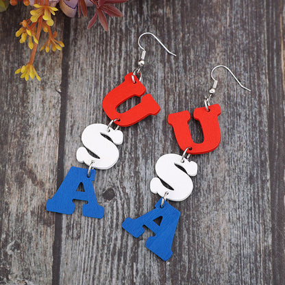 USA Wooden Letter Dangle Earrings nt